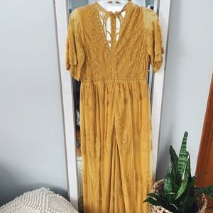 PinkBlush Mustard Lace Maternity Maxi Dress